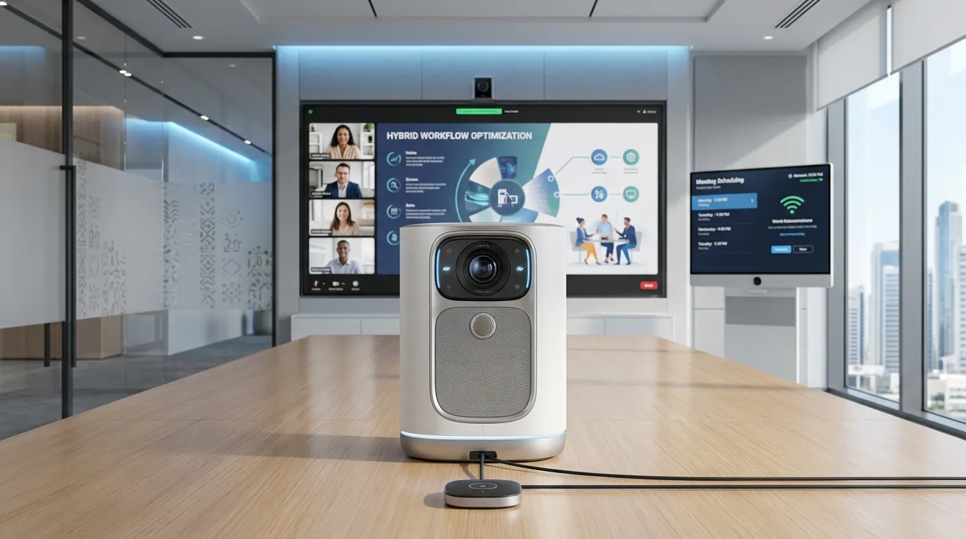 Professional video conferencing meeting room with enterprise communication and AV technology